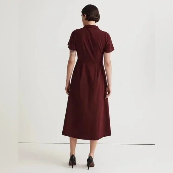 NWT Madewell | Crinkle Cotton Button-Front Midi Dress in Burgundy Size 0 - Picture 3 of 11